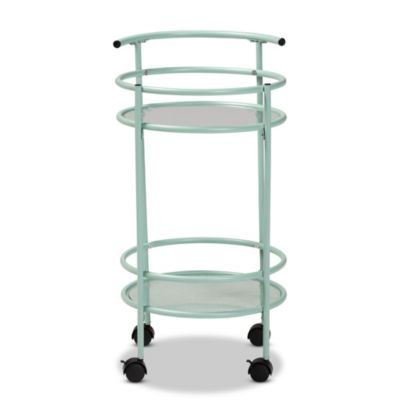 Newell Mid-Century Modern Mint Green Finished Metal 2-Tier Kitchen Cart