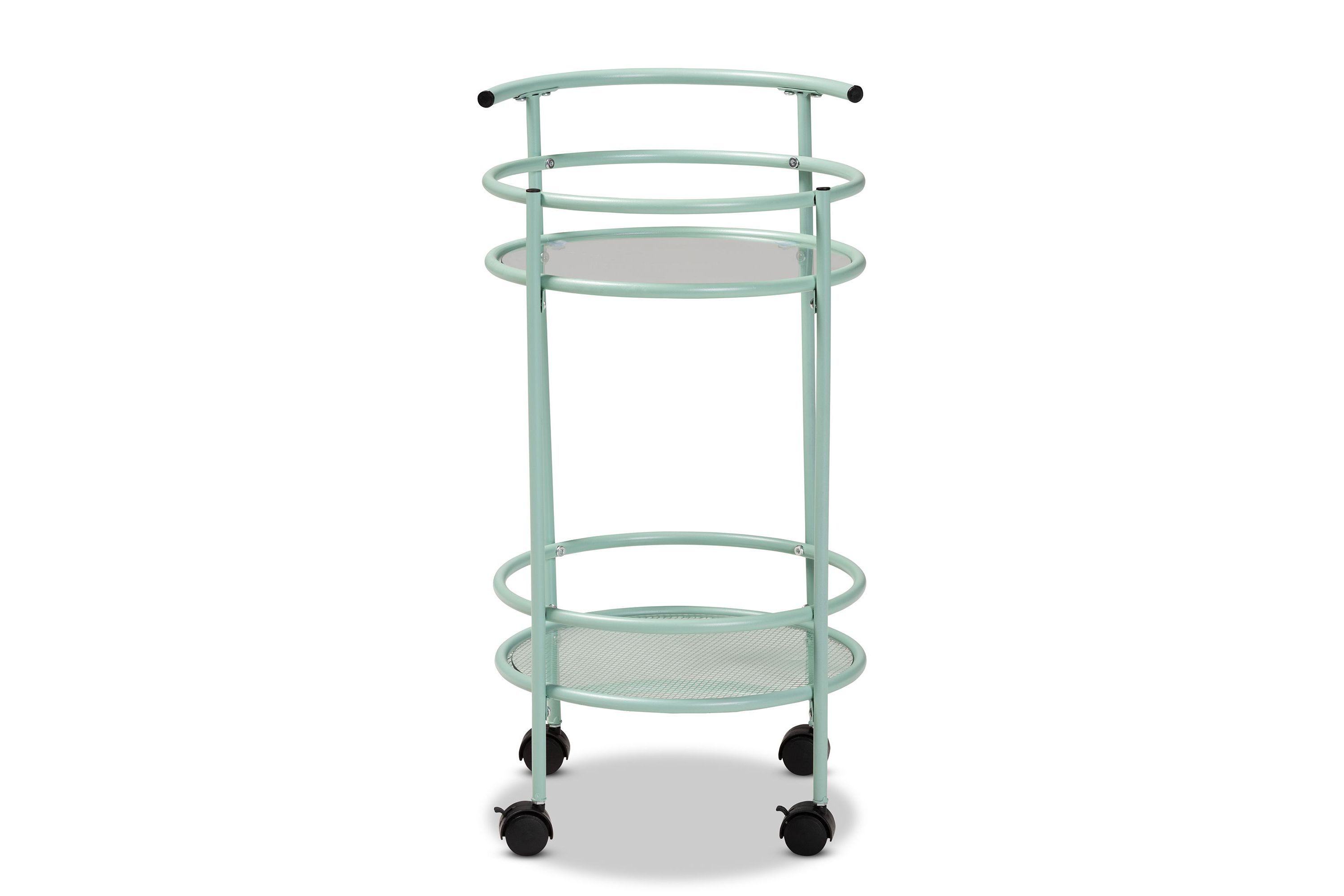 Newell Mid-Century Modern Mint Green Finished Metal 2-Tier Kitchen Cart