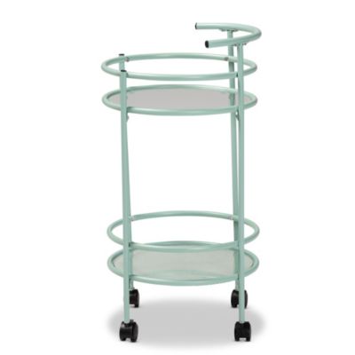 Newell Mid-Century Modern Mint Green Finished Metal 2-Tier Kitchen Cart