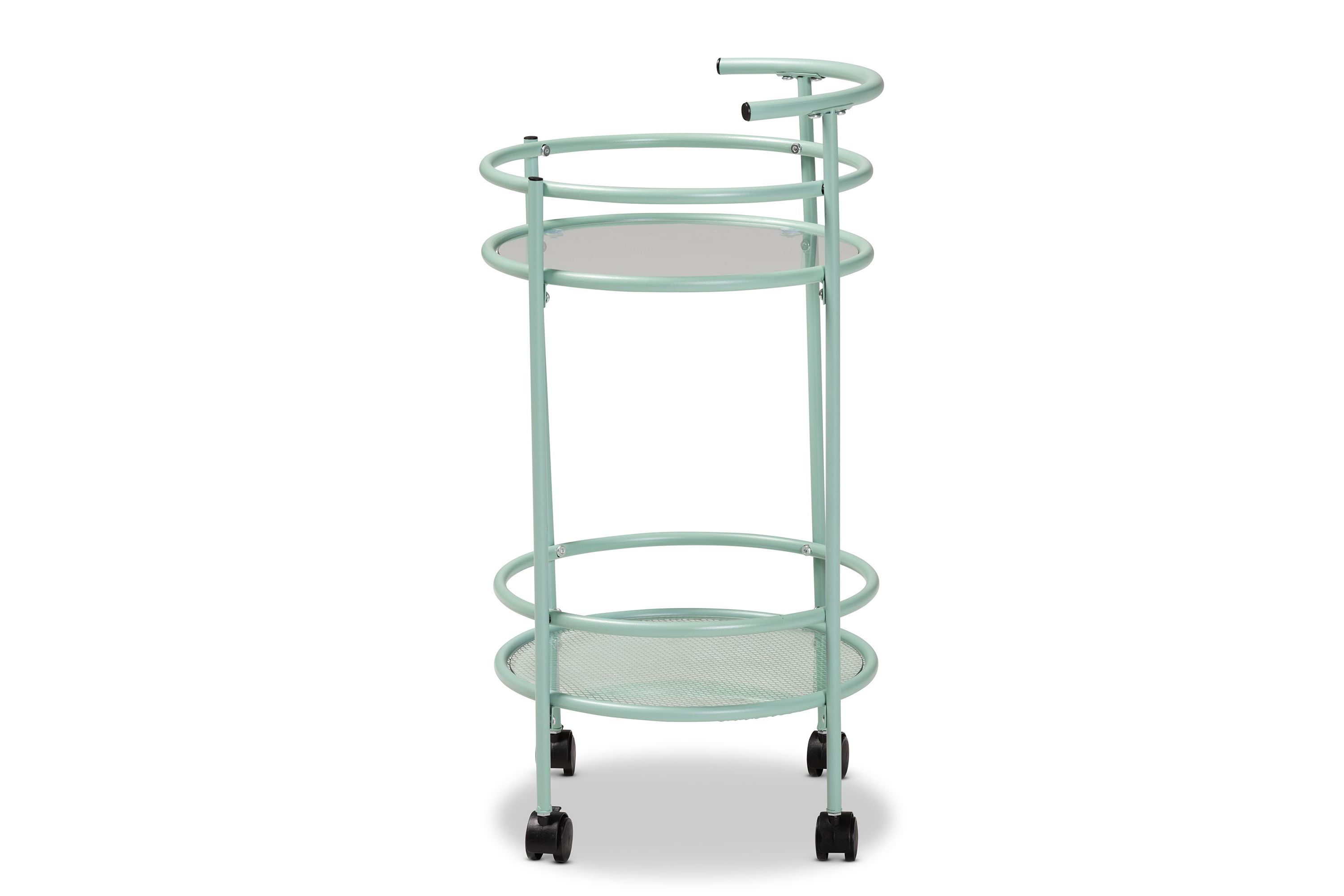 Newell Mid-Century Modern Mint Green Finished Metal 2-Tier Kitchen Cart