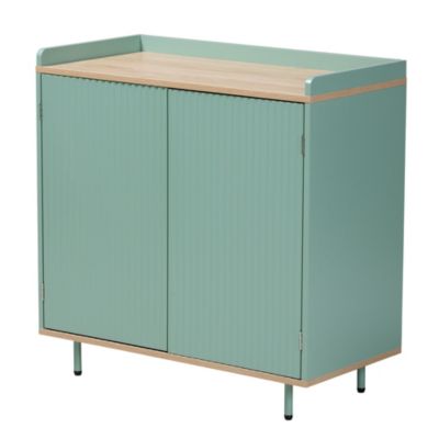 Tavita Mid-Century Modern Two-Tone Mint Green and Oak Brown Finished Wood 2-Door Sideboard Buffet