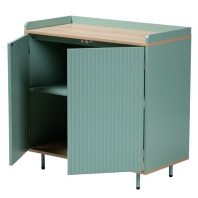 Tavita Mid-Century Modern Two-Tone Mint Green and Oak Brown Finished Wood 2-Door Sideboard Buffet