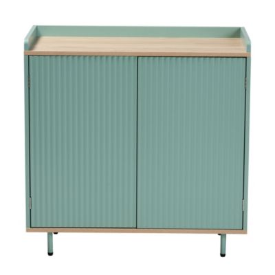 Tavita Mid-Century Modern Two-Tone Mint Green and Oak Brown Finished Wood 2-Door Sideboard Buffet