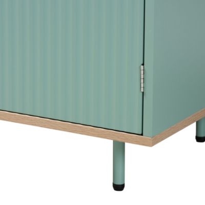 Tavita Mid-Century Modern Two-Tone Mint Green and Oak Brown Finished Wood 2-Door Sideboard Buffet