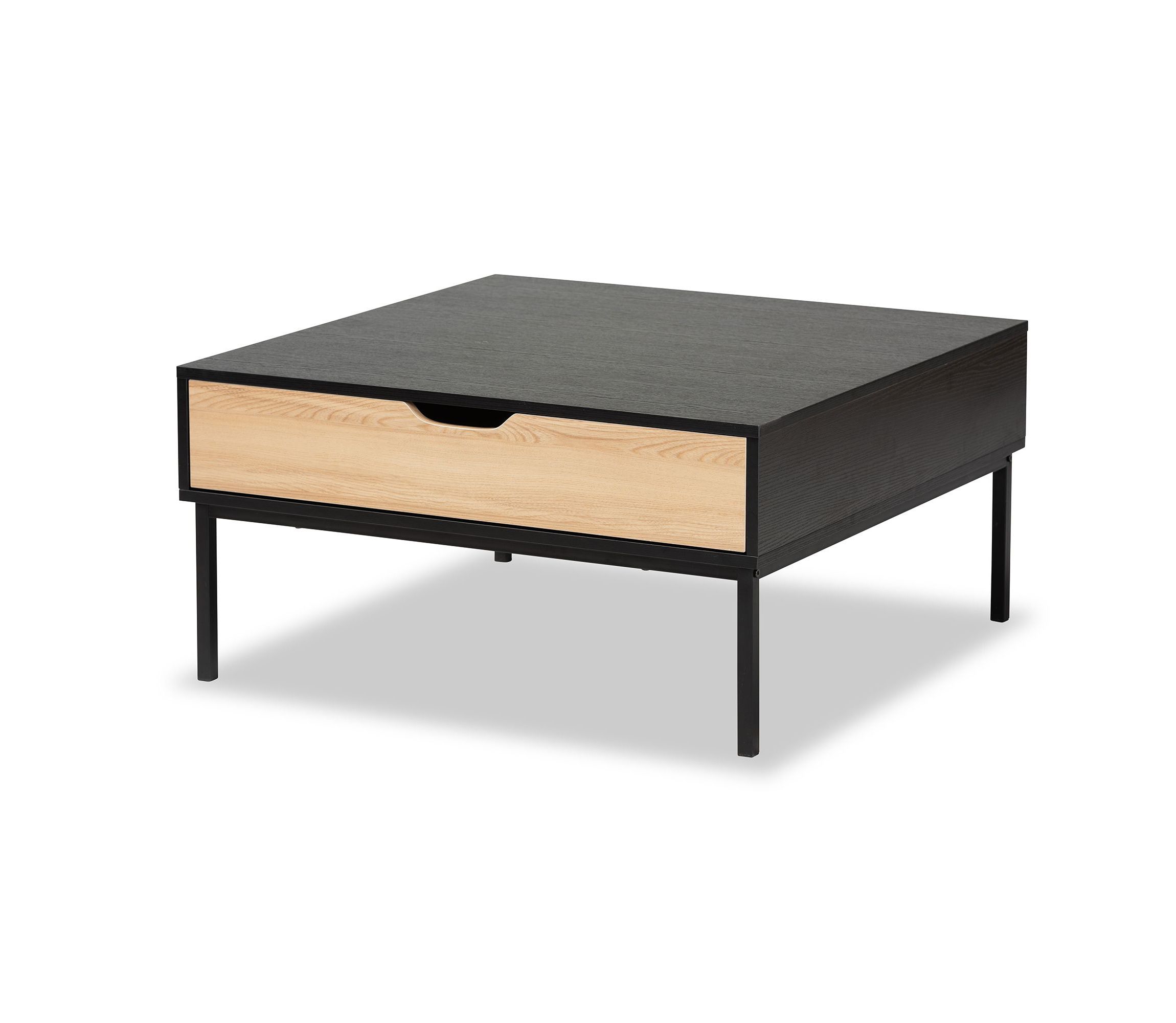 Haben Modern and Contemporary Two-Tone Oak Brown and Black Finished Wood Coffee Table