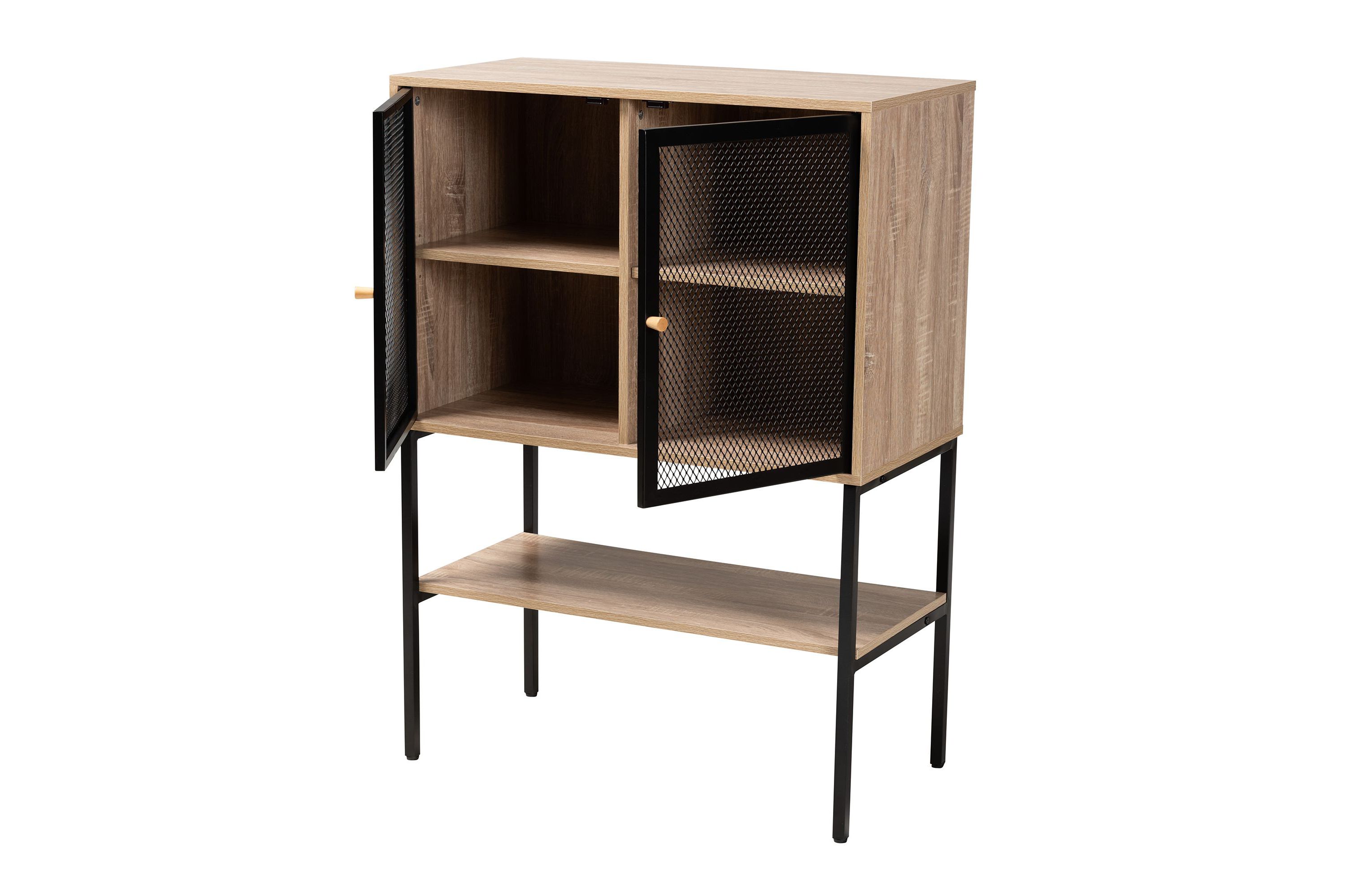 Asher Modern Industrial Natural Brown Finished Wood and Black Metal 2-Door Sideboard