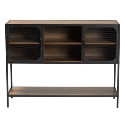 Cardea Modern Industrial Walnut Brown Finished Wood and Black Metal 2-Door Sideboard