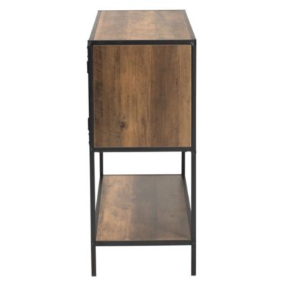 Cardea Modern Industrial Walnut Brown Finished Wood and Black Metal 2-Door Sideboard