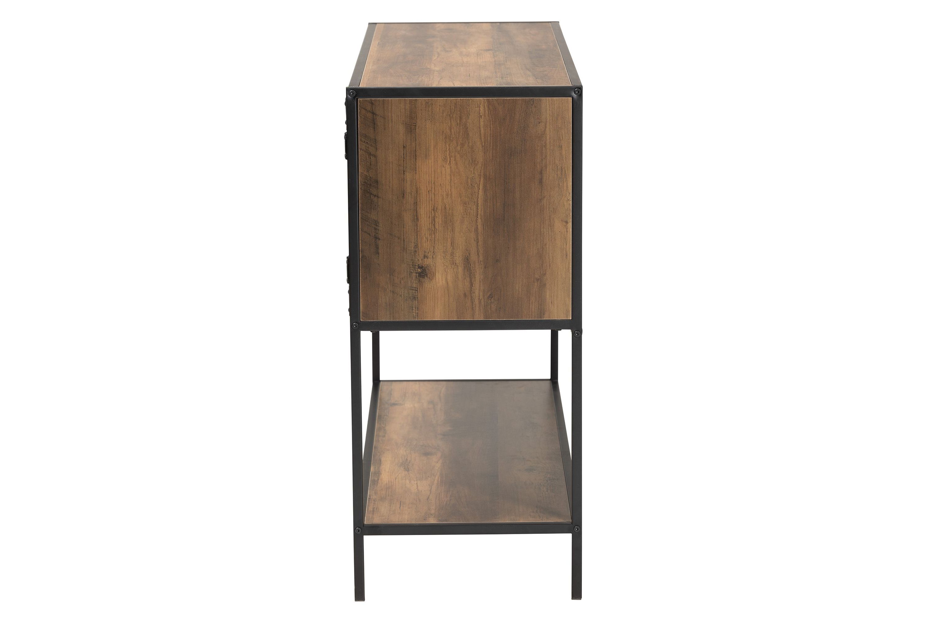 Cardea Modern Industrial Walnut Brown Finished Wood and Black Metal 2-Door Sideboard