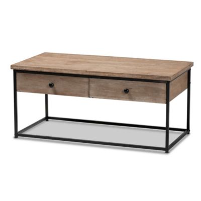 Roderick Modern and Contemporary Weathered Oak Finished Wood and Black Metal 2-Drawer Coffee Table