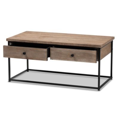 Roderick Modern and Contemporary Weathered Oak Finished Wood and Black Metal 2-Drawer Coffee Table