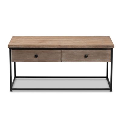 Roderick Modern and Contemporary Weathered Oak Finished Wood and Black Metal 2-Drawer Coffee Table