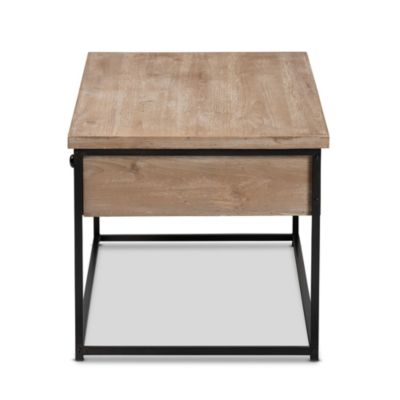 Roderick Modern and Contemporary Weathered Oak Finished Wood and Black Metal 2-Drawer Coffee Table