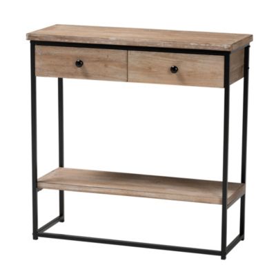 Silas Modern Industrial Natural Brown Finished Wood and Black Metal 2-Drawer Console Table