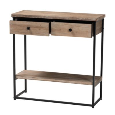 Silas Modern Industrial Natural Brown Finished Wood and Black Metal 2-Drawer Console Table