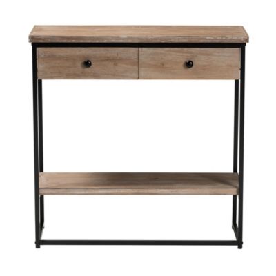 Silas Modern Industrial Natural Brown Finished Wood and Black Metal 2-Drawer Console Table