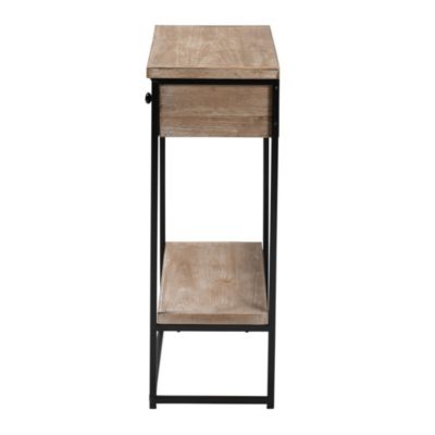 Silas Modern Industrial Natural Brown Finished Wood and Black Metal 2-Drawer Console Table