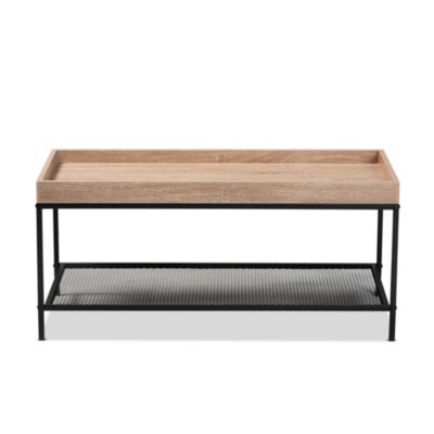 Overton Modern Industrial Oak Brown Finished Wood and Black Metal Coffee Table