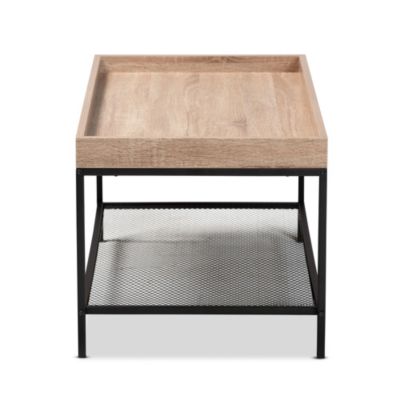 Overton Modern Industrial Oak Brown Finished Wood and Black Metal Coffee Table