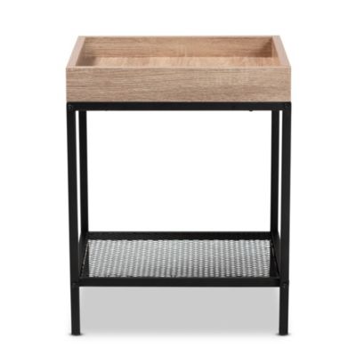 Overton Modern Industrial Oak Brown Finished Wood and Black Metal End Table