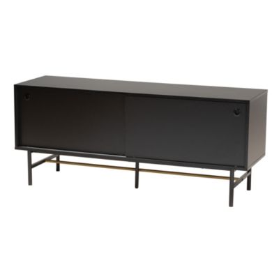 Truett Modern Dark Brown Finished Wood and Two-Tone Black and Gold Metal TV Stand