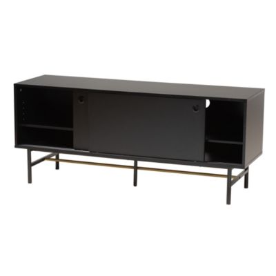 Truett Modern Dark Brown Finished Wood and Two-Tone Black and Gold Metal TV Stand