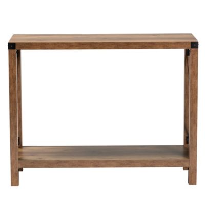 Rumi Modern Farmhouse Natural Brown Finished Wood and Black Metal Console Table