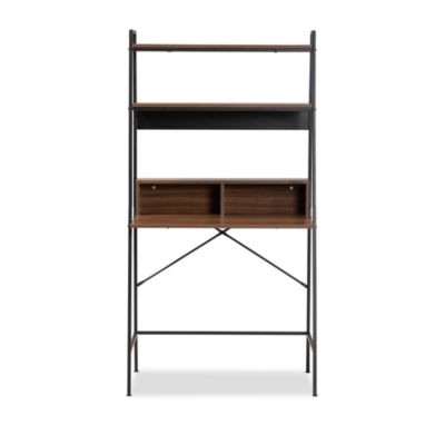 Palmira Modern Industrial Walnut Brown Finished Wood and Black Metal Desk with Shelves