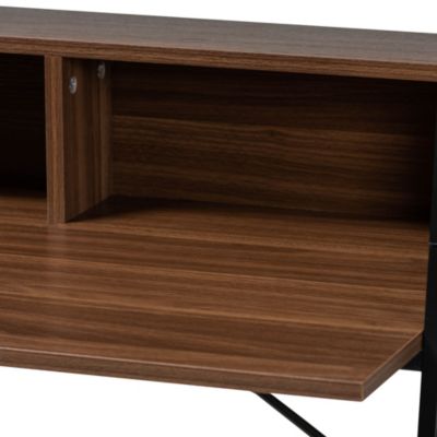 Palmira Modern Industrial Walnut Brown Finished Wood and Black Metal Desk with Shelves