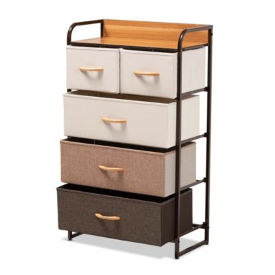 Volkan Modern Multi-Colored Fabric Upholstered and Black Metak 5-Drawer Storage Cabinet