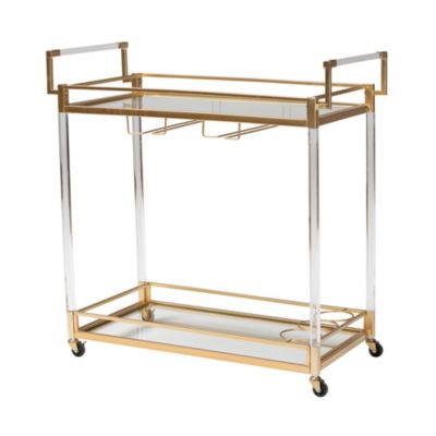 Savannah Contemporary Glam and Luxe Gold Metal and Glass Wine Cart