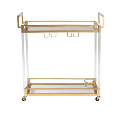 Savannah Contemporary Glam and Luxe Gold Metal and Glass Wine Cart