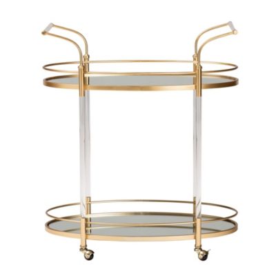 Nakano Contemporary Glam and Luxe Gold Metal and Mirrored Glass 2-Tier Wine Cart