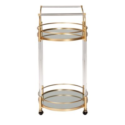 Nakano Contemporary Glam and Luxe Gold Metal and Mirrored Glass 2-Tier Wine Cart