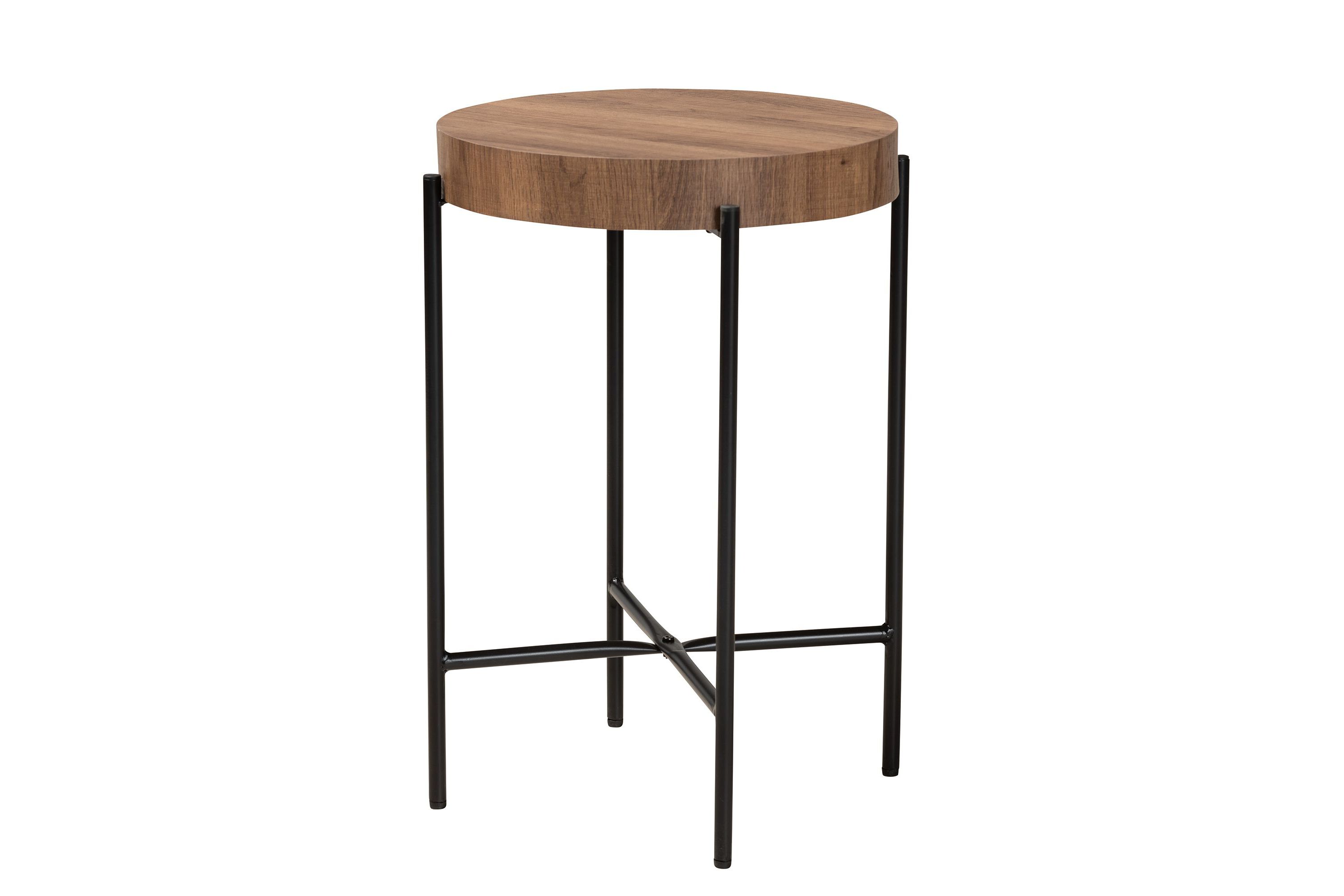 Savion Modern Industrial Walnut Brown Finished Wood and Black Metal End Table