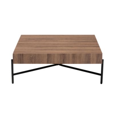 Savion Modern Industrial Walnut Brown Finished Wood and Black Metal Coffee Table