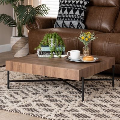 Savion Modern Industrial Walnut Brown Finished Wood and Black Metal Coffee Table