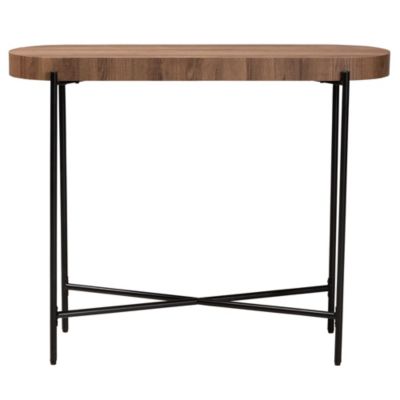 Savion Modern Industrial Walnut Brown Finished Wood and Black Metal Console Table