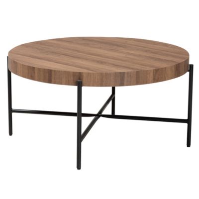 Umar Modern Industrial Walnut Brown Finished Wood and Black Metal Coffee Table