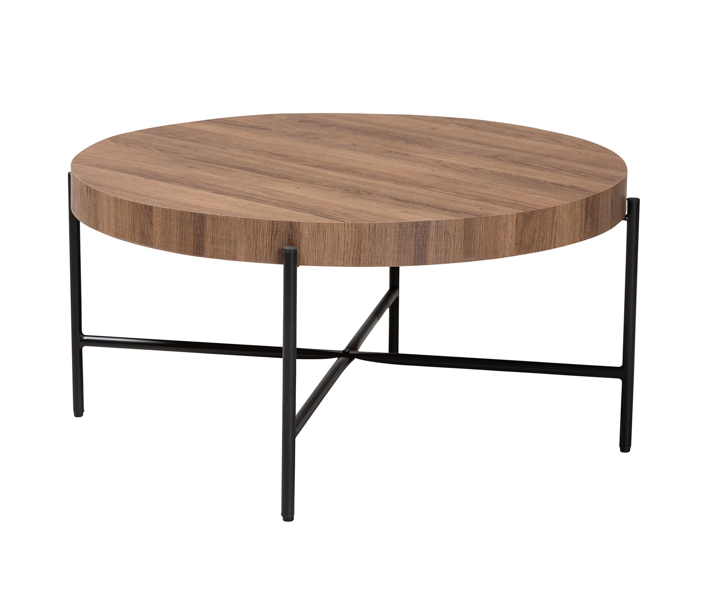 Umar Modern Industrial Walnut Brown Finished Wood and Black Metal Coffee Table