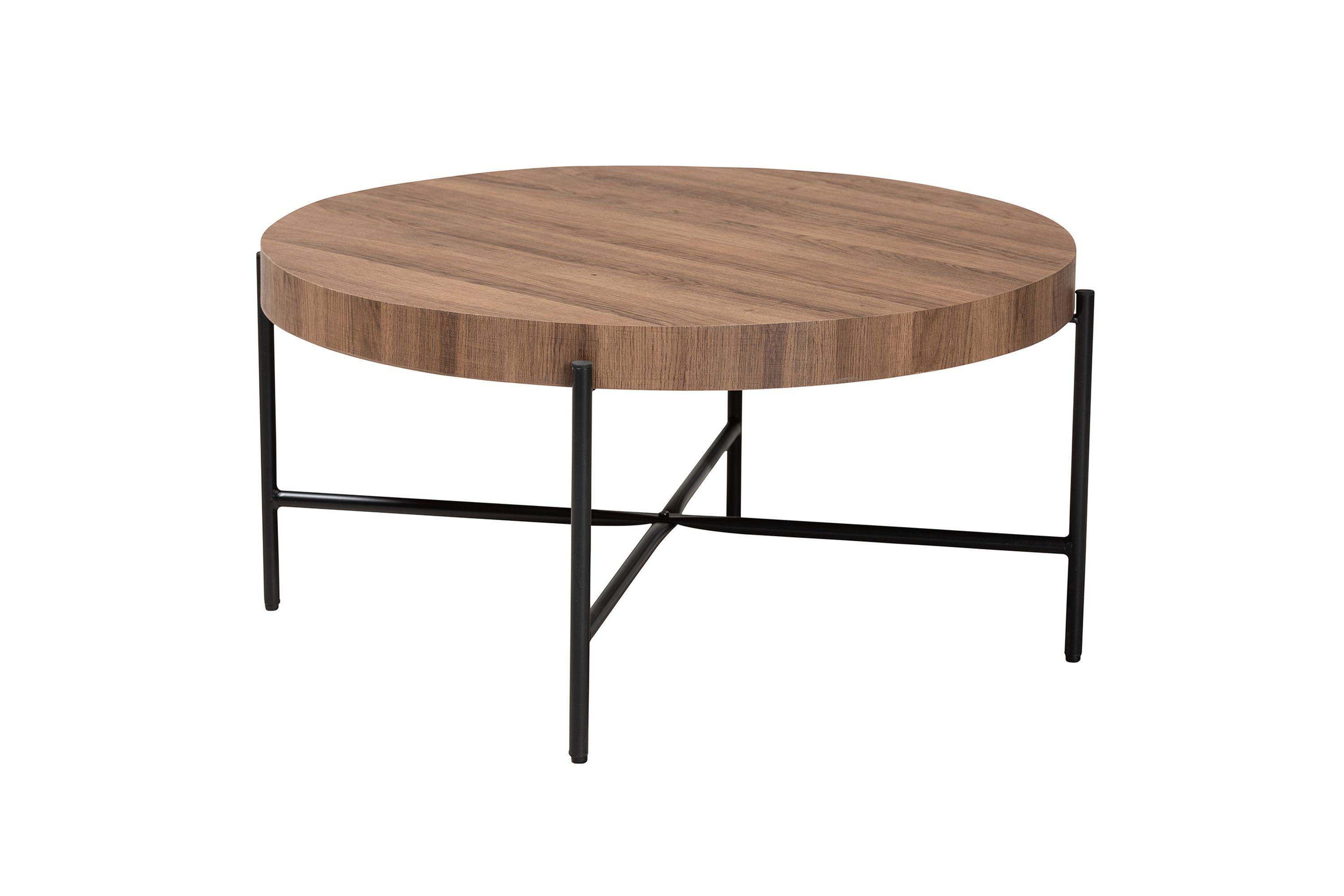 Umar Modern Industrial Walnut Brown Finished Wood and Black Metal Coffee Table