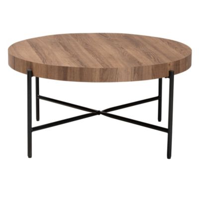 Umar Modern Industrial Walnut Brown Finished Wood and Black Metal Coffee Table