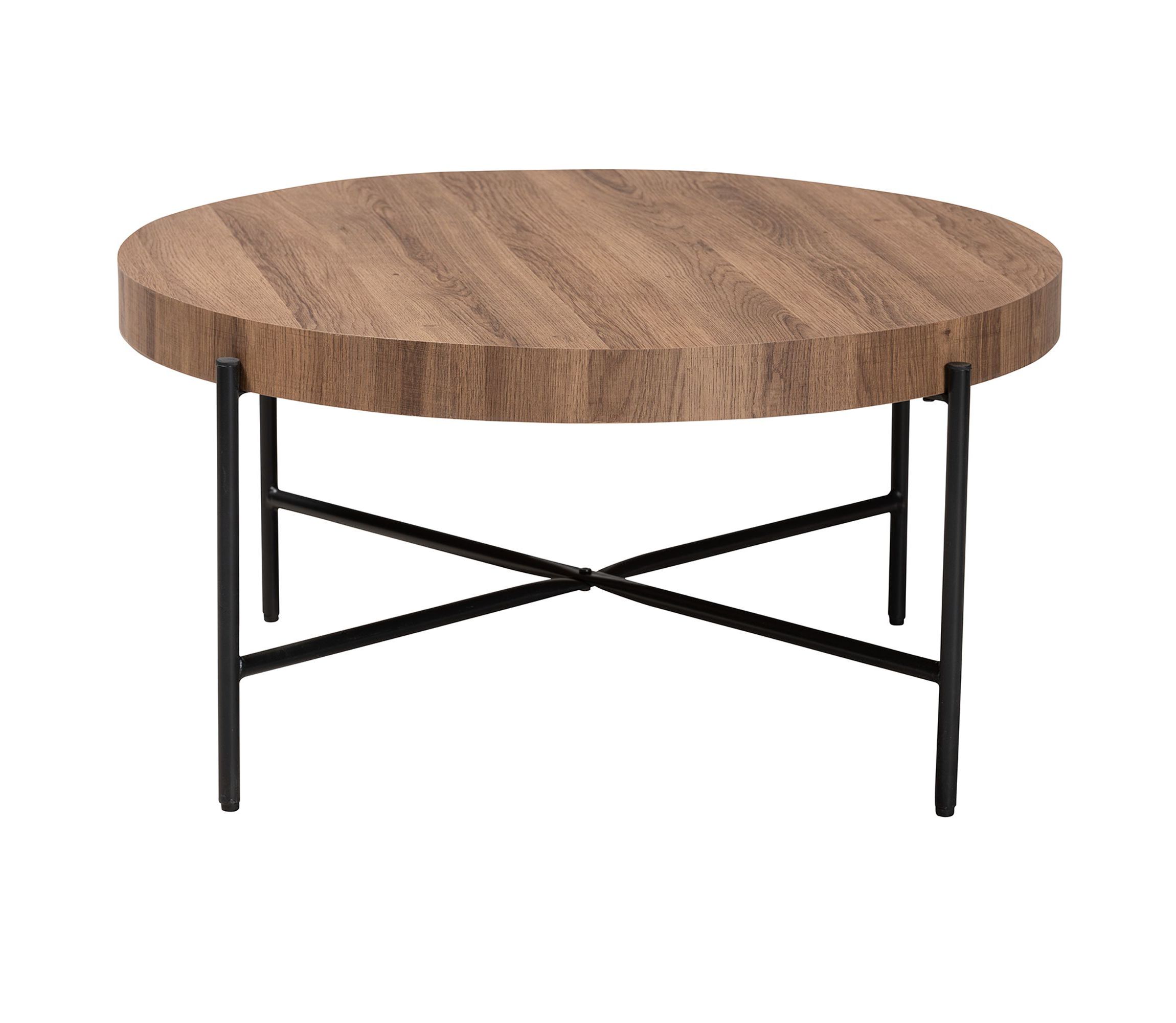 Umar Modern Industrial Walnut Brown Finished Wood and Black Metal Coffee Table