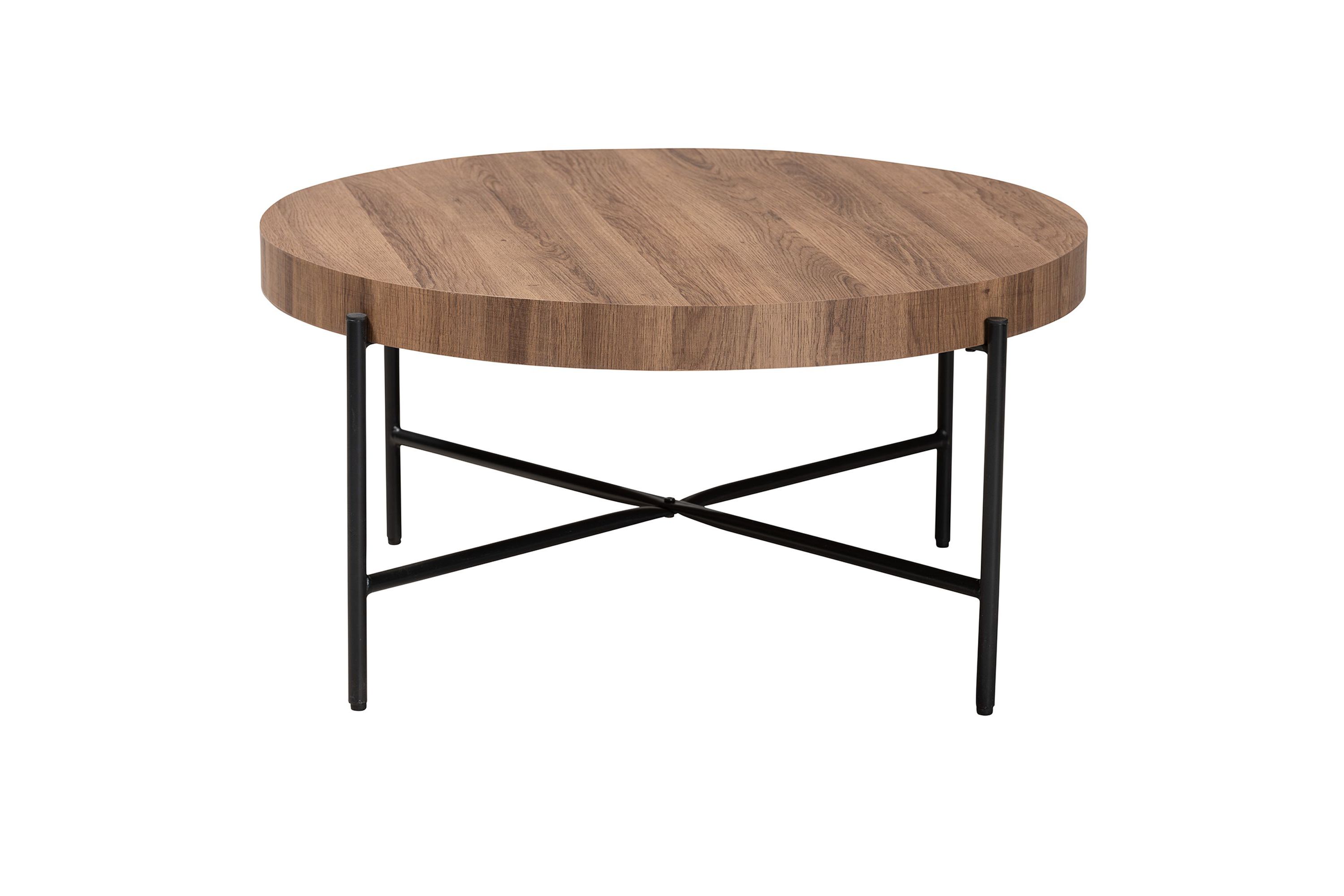 Umar Modern Industrial Walnut Brown Finished Wood and Black Metal Coffee Table