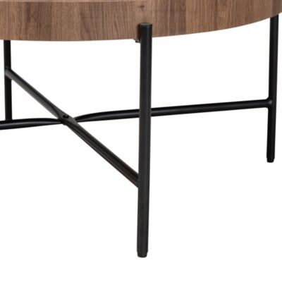 Umar Modern Industrial Walnut Brown Finished Wood and Black Metal Coffee Table