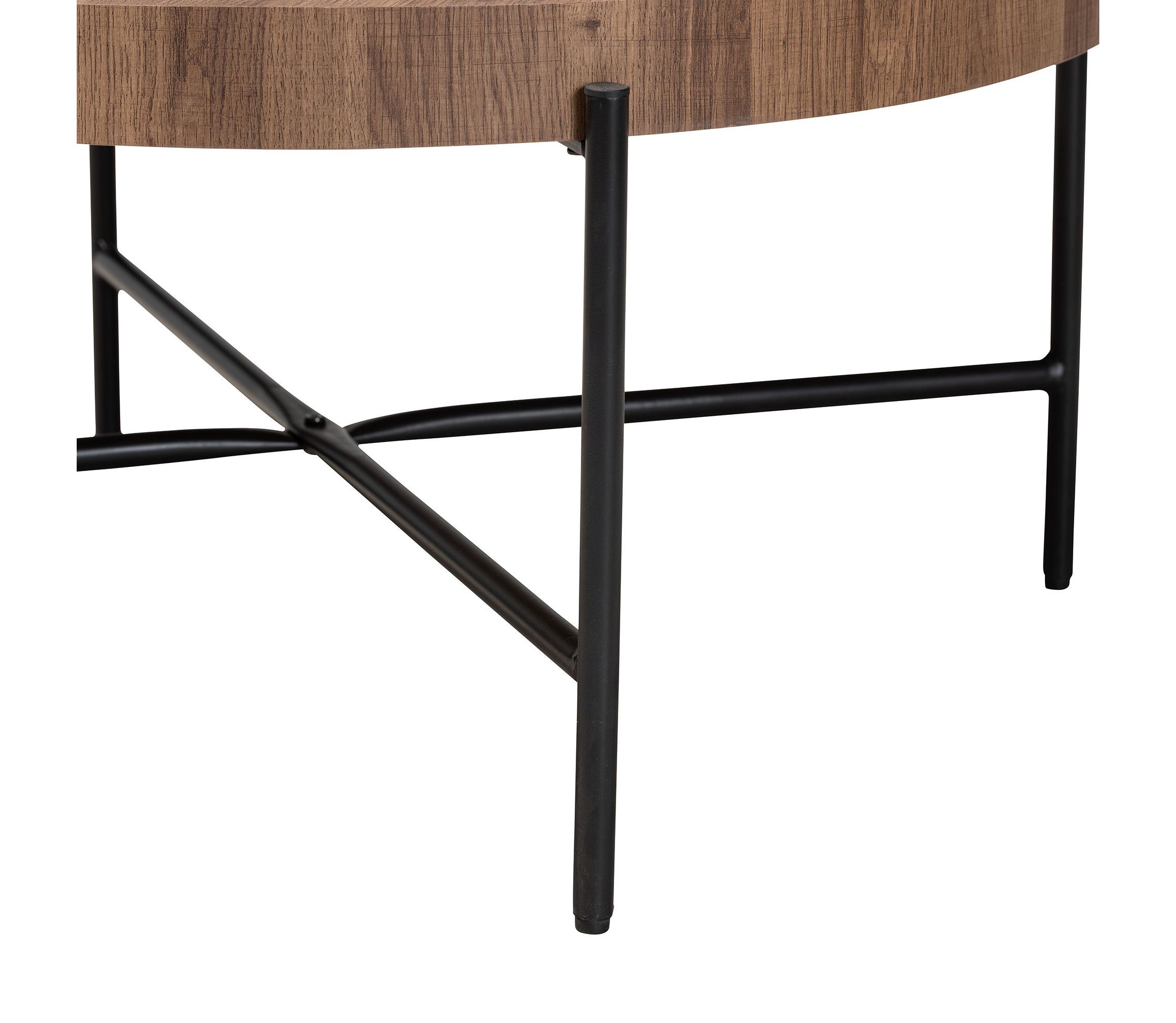 Umar Modern Industrial Walnut Brown Finished Wood and Black Metal Coffee Table