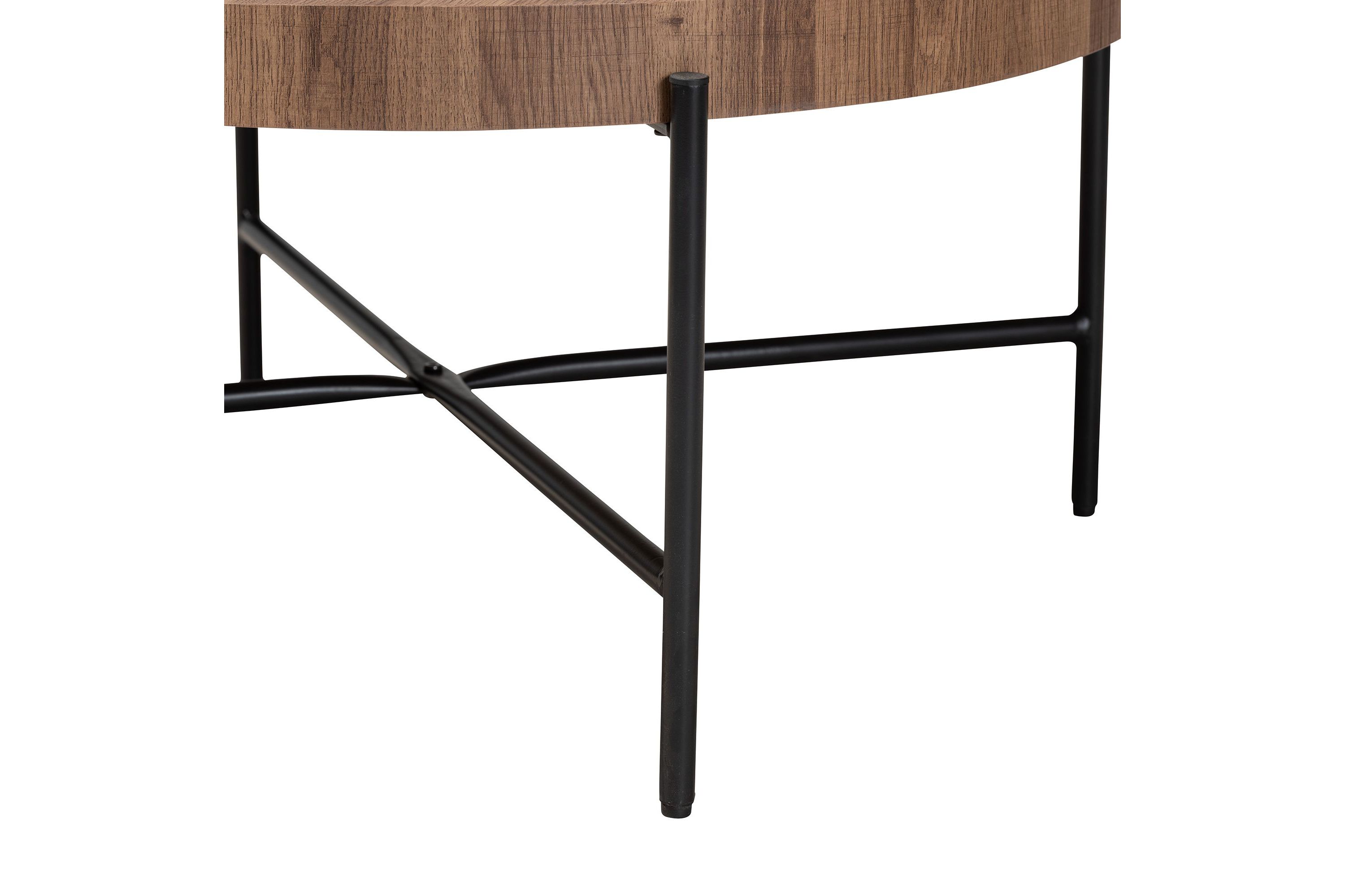 Umar Modern Industrial Walnut Brown Finished Wood and Black Metal Coffee Table