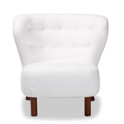 Cabrera Modern and Contemporary White Boucle Upholstered and Walnut Brown Finished Wood Accent Chair