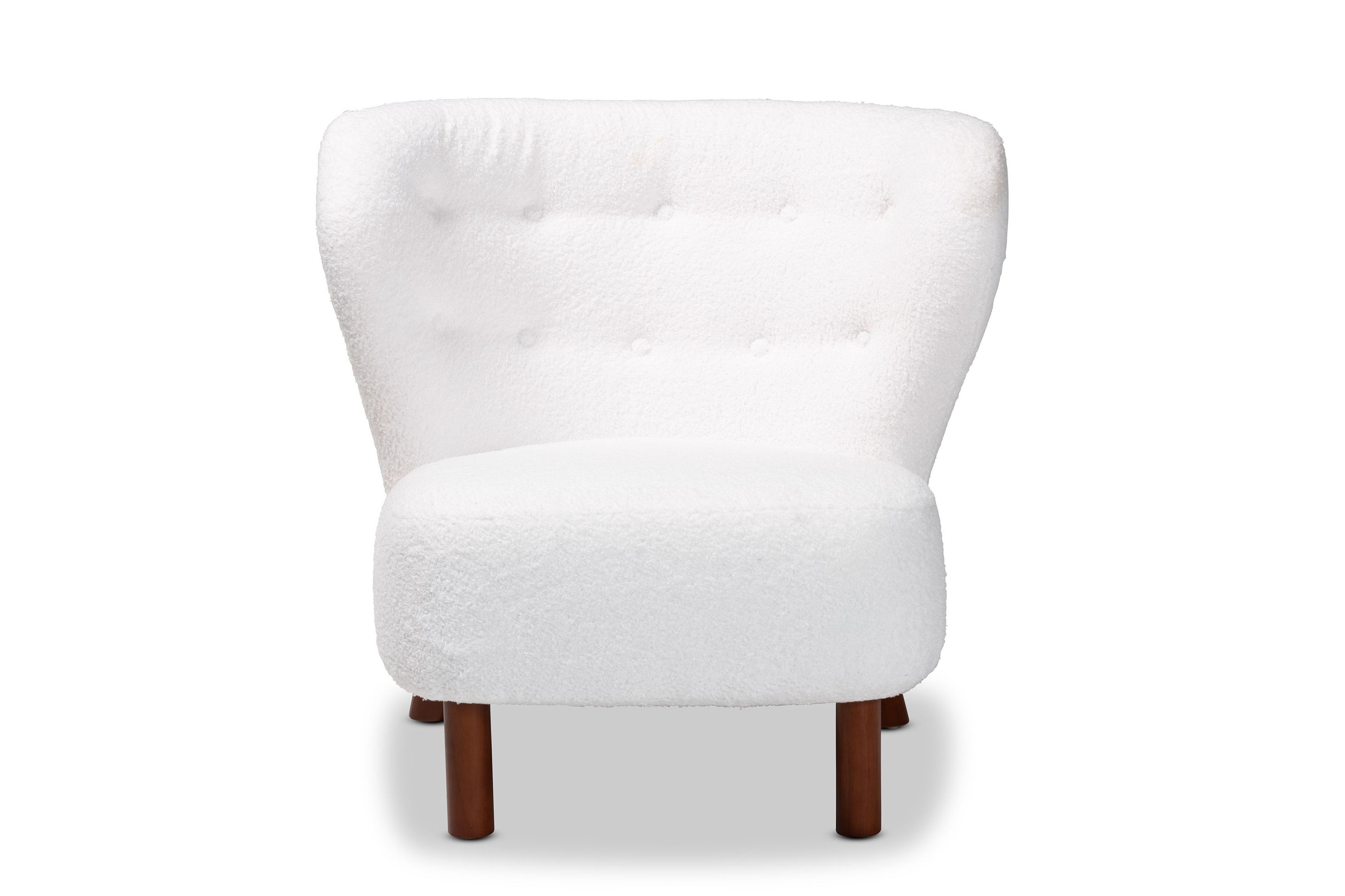 Cabrera Modern and Contemporary White Boucle Upholstered and Walnut Brown Finished Wood Accent Chair