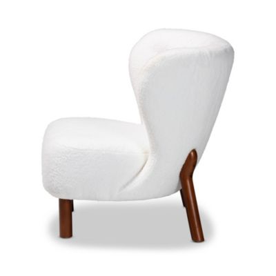 Cabrera Modern and Contemporary White Boucle Upholstered and Walnut Brown Finished Wood Accent Chair